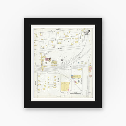 Old map wall art mockup — black gallery frame with white mat — Sanborn Fire Insurance Map from Pana, Christian County, Illinois (1916), Sheet #0002