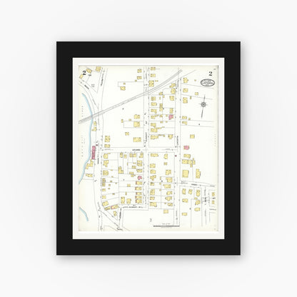 Old map wall art mockup — black gallery frame with white mat — Sanborn Fire Insurance Map from Catskill, Greene County, New York (1923), Sheet #0002