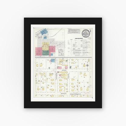 Old map wall art mockup — black gallery frame with white mat — Sanborn Fire Insurance Map from Harrisonville, Cass County, Missouri (1909) - Complete Map Set
