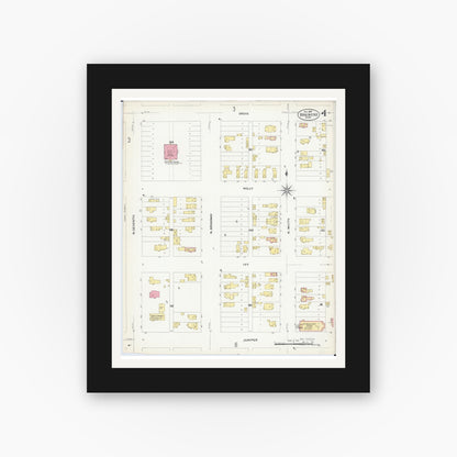 Old map wall art mockup — black gallery frame with white mat — Sanborn Fire Insurance Map from Brainerd, Crow Wing County, Minnesota (1907), Sheet #0004