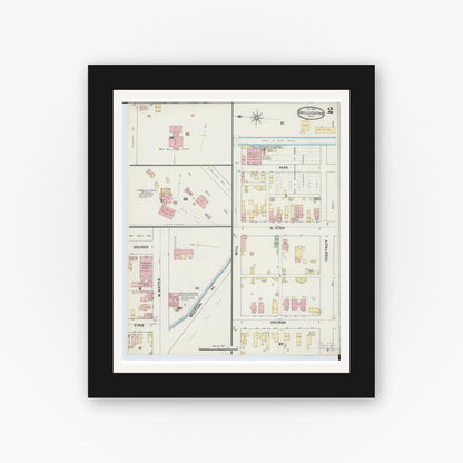 Old map wall art mockup — black gallery frame with white mat — Sanborn Fire Insurance Map from Chillicothe, Ross County, Ohio (1890), Sheet #0002