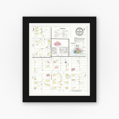 Old map wall art mockup — black gallery frame with white mat — Sanborn Fire Insurance Map from Bonaparte, Van Buren County, Iowa (1927), Sheet #0001