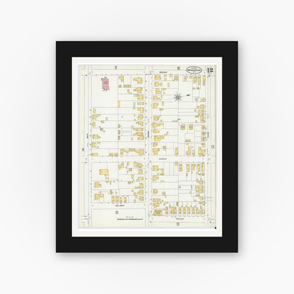 Old map wall art mockup — black gallery frame with white mat — Sanborn Fire Insurance Map from Washington, Beaufort County, North Carolina (1904), Sheet #0012