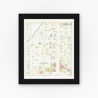 Old map wall art mockup — black gallery frame with white mat — Sanborn Fire Insurance Map from Crown Point, Lake County, Indiana (1905), Sheet #0003