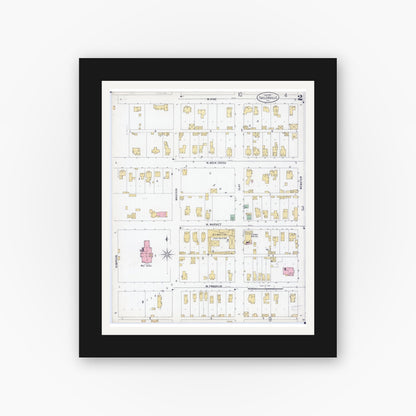 Old map wall art mockup — black gallery frame with white mat — Sanborn Fire Insurance Map from Taylorville, Christian County, Illinois (1899), Sheet #0002
