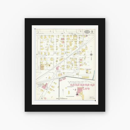Old map wall art mockup — black gallery frame with white mat — Sanborn Fire Insurance Map from Minerva, Stark And Carroll Counties, Ohio (1915), Sheet #0005