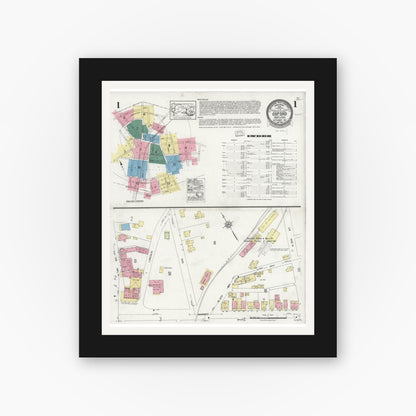 Old map wall art mockup — black gallery frame with white mat — Sanborn Fire Insurance Map from Oxford, Chester County, Pennsylvania (1924), Sheet #0001