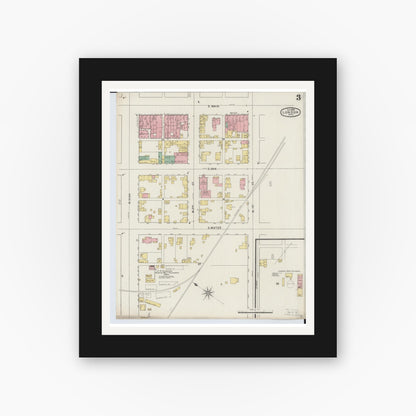 Old map wall art mockup — black gallery frame with white mat — Sanborn Fire Insurance Map from London, Madison County, Ohio (1895), Sheet #0003