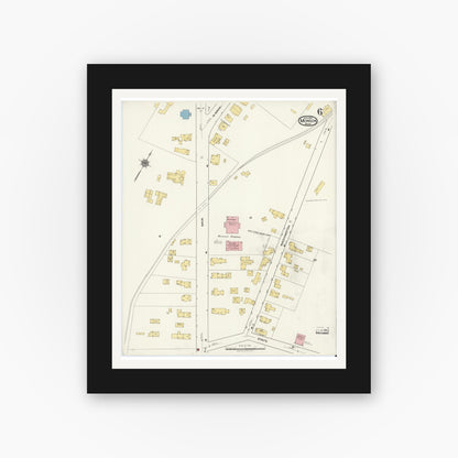 Old map wall art mockup — black gallery frame with white mat — Sanborn Fire Insurance Map from Monson, Hampden County, Massachusetts (1918), Sheet #0006