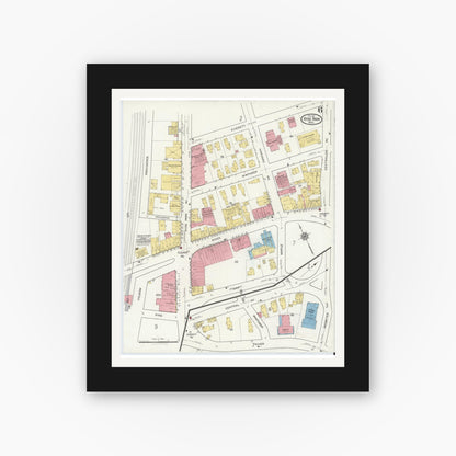 Old map wall art mockup — black gallery frame with white mat — Sanborn Fire Insurance Map from Hyde Park, Norfolk County, Massachusetts (1917), Sheet #0006