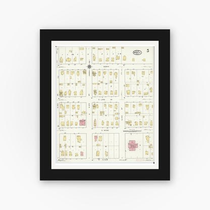 Old map wall art mockup — black gallery frame with white mat — Sanborn Fire Insurance Map from Waseca, Waseca County, Minnesota (1919), Sheet #0005