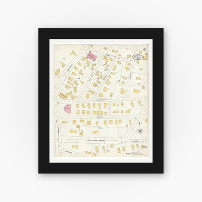 Old map wall art mockup — black gallery frame with white mat — Sanborn Fire Insurance Map from Winchester, Middlesex County, Massachusetts (1904), Sheet #0004