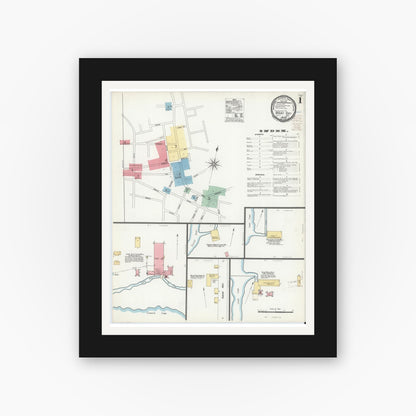 Old map wall art mockup — black gallery frame with white mat — Sanborn Fire Insurance Map from Mount Airy, Surry County, North Carolina (1900), Sheet #0001