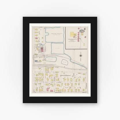 Old map wall art mockup — black gallery frame with white mat — Sanborn Fire Insurance Map from Marion, Williamson County, Illinois (1922), Sheet #0008