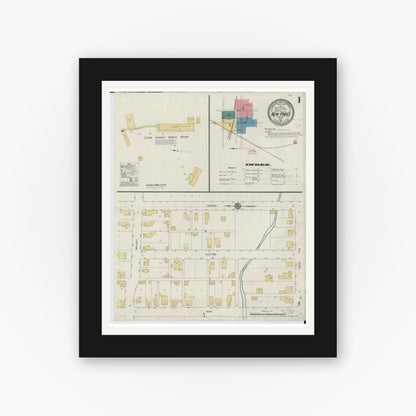 Old map wall art mockup — black gallery frame with white mat — Sanborn Fire Insurance Map from New Paris, Preble County, Ohio (1911), Sheet #0001