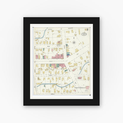 Old map wall art mockup — black gallery frame with white mat — Sanborn Fire Insurance Map from Clinton, Lenawee County, Michigan (1907), Sheet #0002