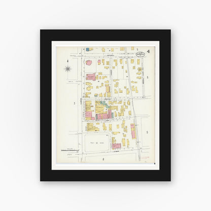 Old map wall art mockup — black gallery frame with white mat — Sanborn Fire Insurance Map from Norwich, Chenango County, New York (1903), Sheet #0004