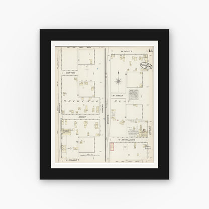 Old map wall art mockup — black gallery frame with white mat — Sanborn Fire Insurance Map from Fond du Lac, Fond du Lac County, Wisconsin (1884), Sheet #0015