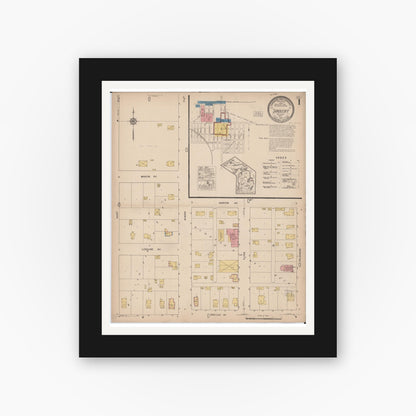 Old map wall art mockup — black gallery frame with white mat — Sanborn Fire Insurance Map from Sandusky, Sanilac County, Michigan (1922) - Complete Map Set