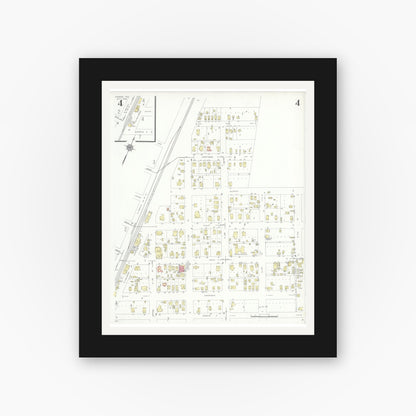 Old map wall art mockup — black gallery frame with white mat — Sanborn Fire Insurance Map from Conroe, Montgomery County, Texas (1938), Sheet #0004