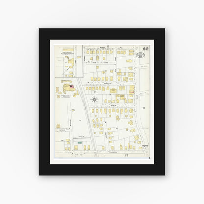 Old map wall art mockup — black gallery frame with white mat — Sanborn Fire Insurance Map from Everett, Middlesex County, Massachusetts (1903), Sheet #0020