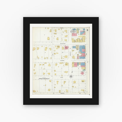 Old map wall art mockup — black gallery frame with white mat — Sanborn Fire Insurance Map from Lockhart, Caldwell County, Texas (1903), Sheet #0003