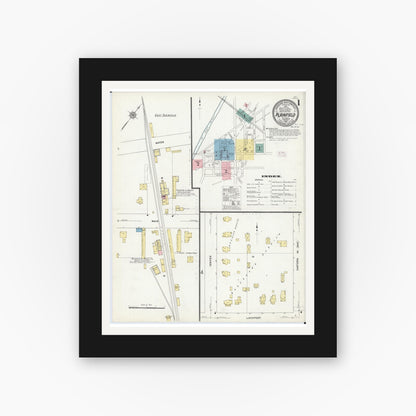 Old map wall art mockup — black gallery frame with white mat — Sanborn Fire Insurance Map from Plainfield, Will County, Illinois (1912) - Complete Map Set
