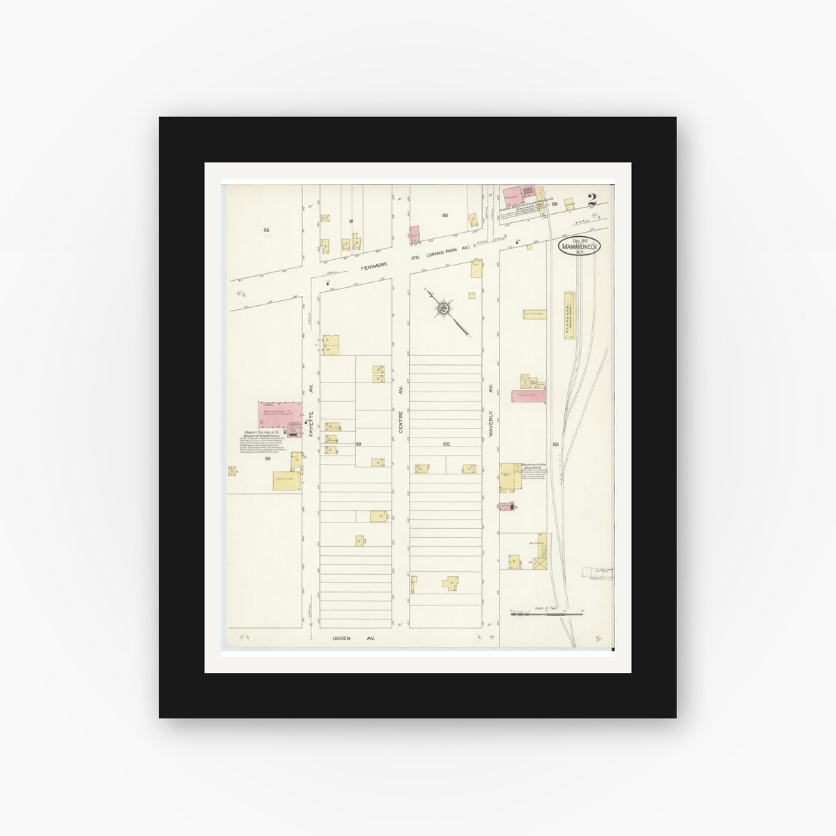 Old map wall art mockup — black gallery frame with white mat — Sanborn Fire Insurance Map from Mamaroneck, Westchester County, New York (1912) - Complete Map Set