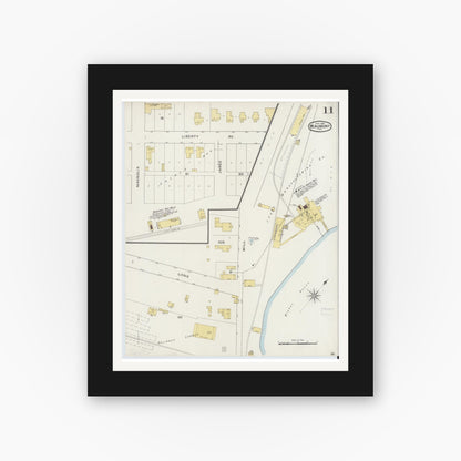 Old map wall art mockup — black gallery frame with white mat — Sanborn Fire Insurance Map from Beaumont, Jefferson County, Texas (1894), Sheet #0011