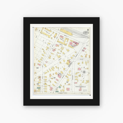 Old map wall art mockup — black gallery frame with white mat — Sanborn Fire Insurance Map from Ann Arbor, Washtenaw County, Michigan (1899), Sheet #0008