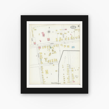Old map wall art mockup — black gallery frame with white mat — Sanborn Fire Insurance Map from Princeton, Mercer County, New Jersey (1895), Sheet #0009
