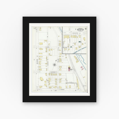 Old map wall art mockup — black gallery frame with white mat — Sanborn Fire Insurance Map from Washington, Warren County, New Jersey (1909), Sheet #0004