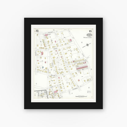 Old map wall art mockup — black gallery frame with white mat — Sanborn Fire Insurance Map from Rahway, Union County, New Jersey (1923), Sheet #0015