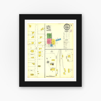 Old map wall art mockup — black gallery frame with white mat — Sanborn Fire Insurance Map from Atlanta, Cass County, Texas (1906), Sheet #0001