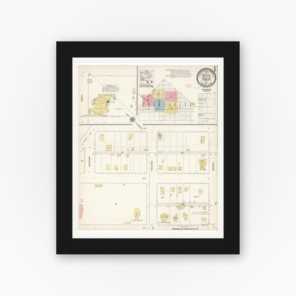Old map wall art mockup — black gallery frame with white mat — Sanborn Fire Insurance Map from Fowler, Fresno County, California (1911) - Complete Map Set