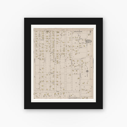 Old map wall art mockup — black gallery frame with white mat — Sanborn Fire Insurance Map from Wolfe City, Hunt County, Texas (1922), Sheet #0007