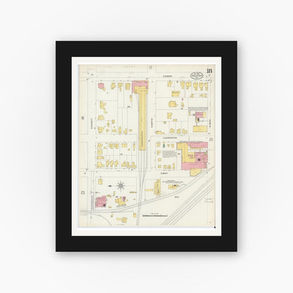 Old map wall art mockup — black gallery frame with white mat — Sanborn Fire Insurance Map from Raleigh, Wake County, North Carolina (1903), Sheet #0018