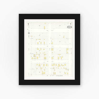 Old map wall art mockup — black gallery frame with white mat — Sanborn Fire Insurance Map from Texas City, Galveston County, Texas (1931), Sheet #0007
