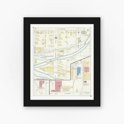 Old map wall art mockup — black gallery frame with white mat — Sanborn Fire Insurance Map from Alma, Gratiot County, Michigan (1917), Sheet #0007
