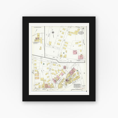 Old map wall art mockup — black gallery frame with white mat — Sanborn Fire Insurance Map from Gardner, Worcester County, Massachusetts (1909), Sheet #0004