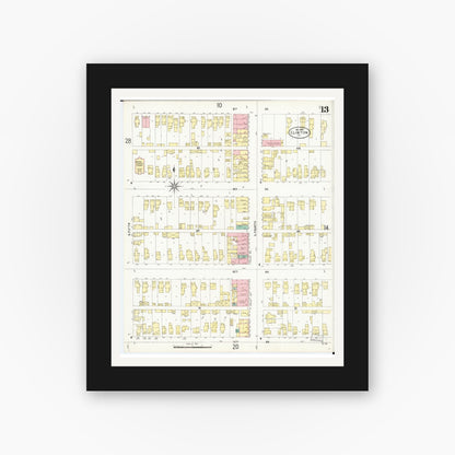 Old map wall art mockup — black gallery frame with white mat — Sanborn Fire Insurance Map from Clinton, Clinton County, Iowa (1897), Sheet #0013