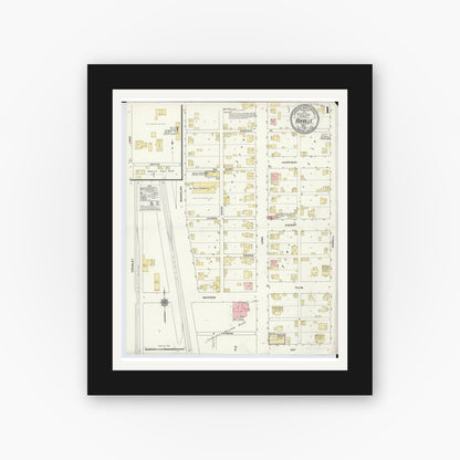 Old map wall art mockup — black gallery frame with white mat — Sanborn Fire Insurance Map from Ashville, Pickaway County, Ohio (1910) - Complete Map Set