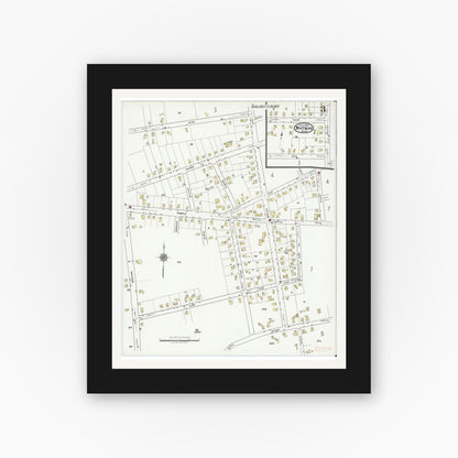 Old map wall art mockup — black gallery frame with white mat — Sanborn Fire Insurance Map from Whitman, Plymouth County, Massachusetts (1919), Sheet #0003