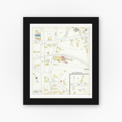Old map wall art mockup — black gallery frame with white mat — Sanborn Fire Insurance Map from Stoneham, Middlesex County, Massachusetts (1916), Sheet #0002