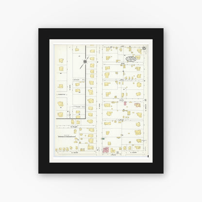 Old map wall art mockup — black gallery frame with white mat — Sanborn Fire Insurance Map from Cleburne, Johnson County, Texas (1910), Sheet #0015