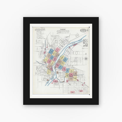 Old map wall art mockup — black gallery frame with white mat — Sanborn Fire Insurance Map from Rockford, Winnebago County, Illinois (1891) - Complete Map Set