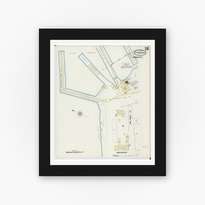 Old map wall art mockup — black gallery frame with white mat — Sanborn Fire Insurance Map from Cheboygan, Cheboygan County, Michigan (1890), Sheet #0012