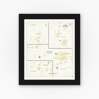 Old map wall art mockup — black gallery frame with white mat — Sanborn Fire Insurance Map from Slatington, Lehigh County, Pennsylvania (1908), Sheet #0011