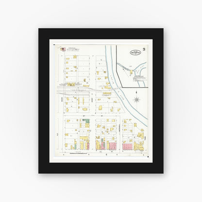 Old map wall art mockup — black gallery frame with white mat — Sanborn Fire Insurance Map from Rock Rapids, Lyon County, Iowa (1899), Sheet #0003