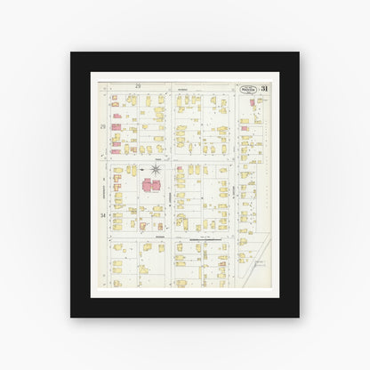 Old map wall art mockup — black gallery frame with white mat — Sanborn Fire Insurance Map from Madison, Dane County, Wisconsin (1902), Sheet #0031